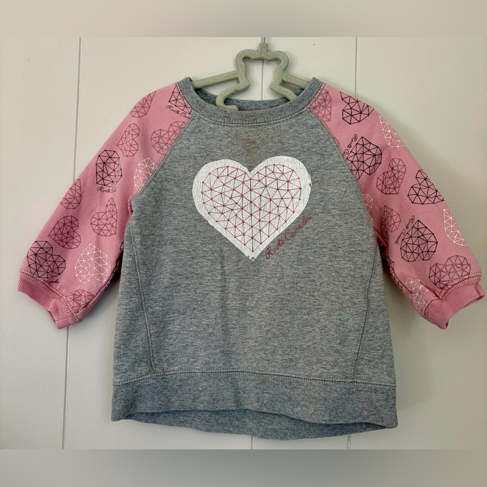 Roots Pink and Gray Geometric Heart Kids Sweatshirt